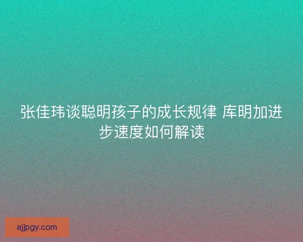 张佳玮谈聪明孩子的成长规律 库明加进步速度如何解读