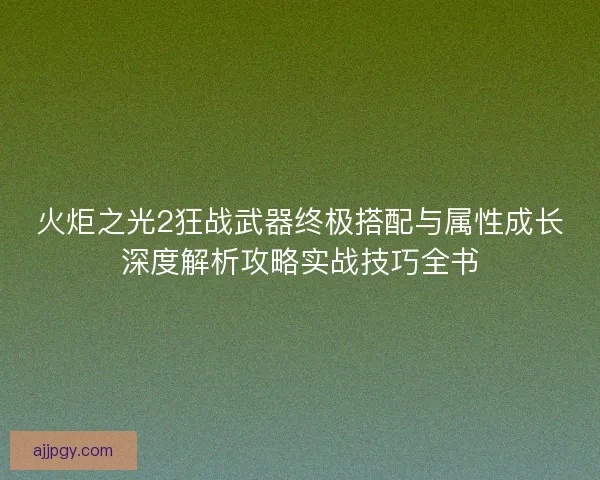 火炬之光2狂战武器终极搭配与属性成长深度解析攻略实战技巧全书