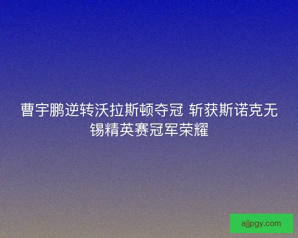 曹宇鹏逆转沃拉斯顿夺冠 斩获斯诺克无锡精英赛冠军荣耀