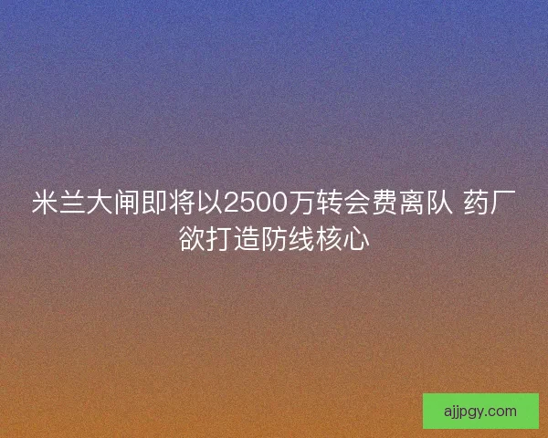 米兰大闸即将以2500万转会费离队 药厂欲打造防线核心